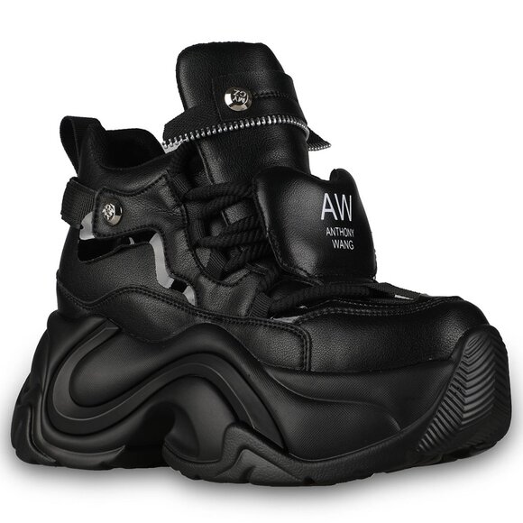 NEW ANTHONY WANG - JUPITER 04 Hack Mode Black Platform Sneakers - Picture 1 of 4